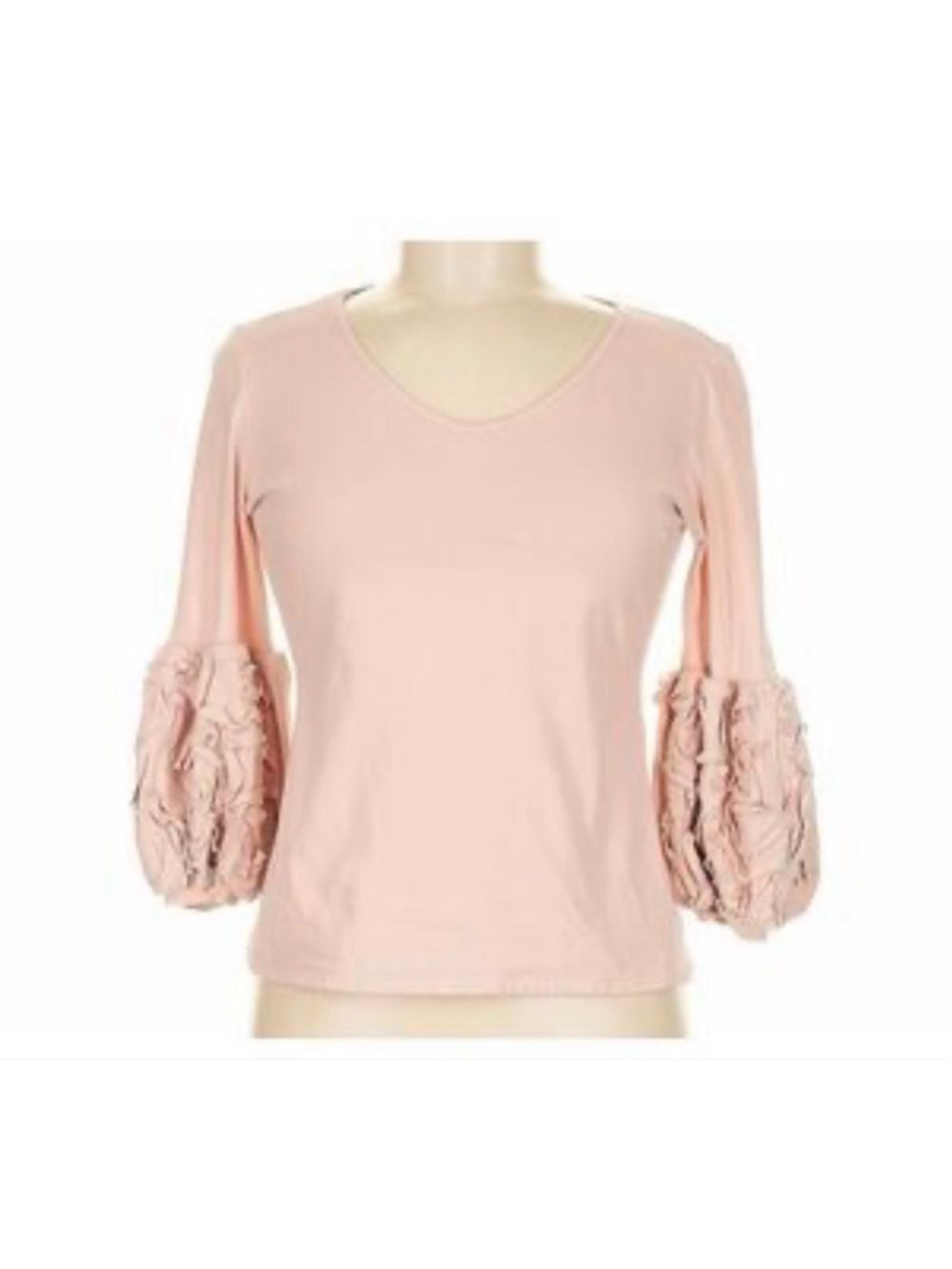 Anne Fontaine Long Sleeve Tee Pink with dramatic Ruffled
 Sleeves Size 6
